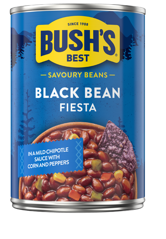 Can of Bush's Black Bean Fiesta Savoury Beans